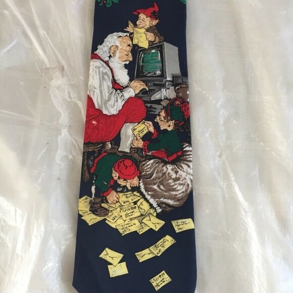 The Saturday Evening Post Mens Tie Santa Elves Christmas Letters Vintage 1997 - Picture 2 of 9
